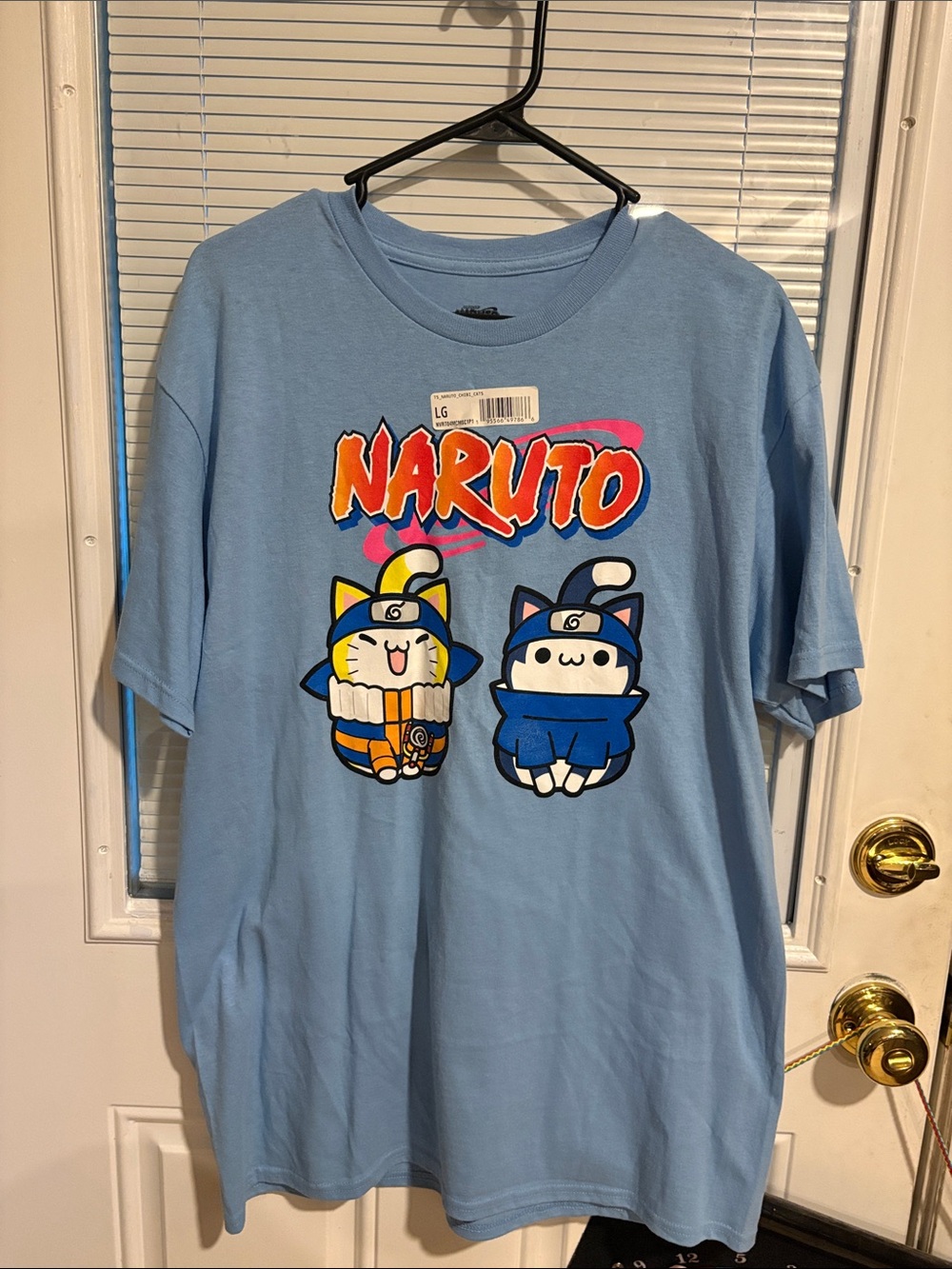 Naruto Cats Men’s Light Blue Graphic Tee. Size Large